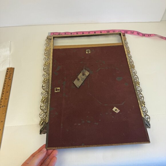 Vtg Gold Ornate Swirls Picture Wall Frame Metal Glass Broken Stand on Back READ - Picture 9 of 11